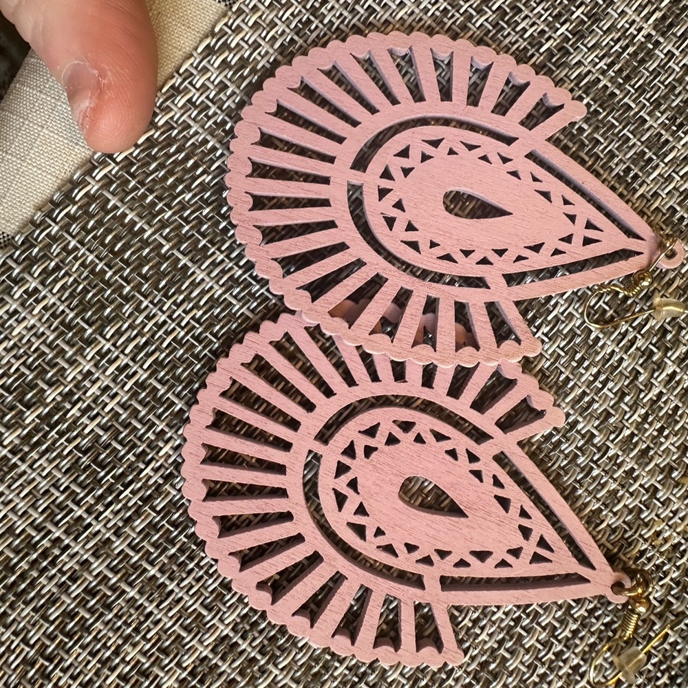 light weight wood-Pink Geometric Earrings